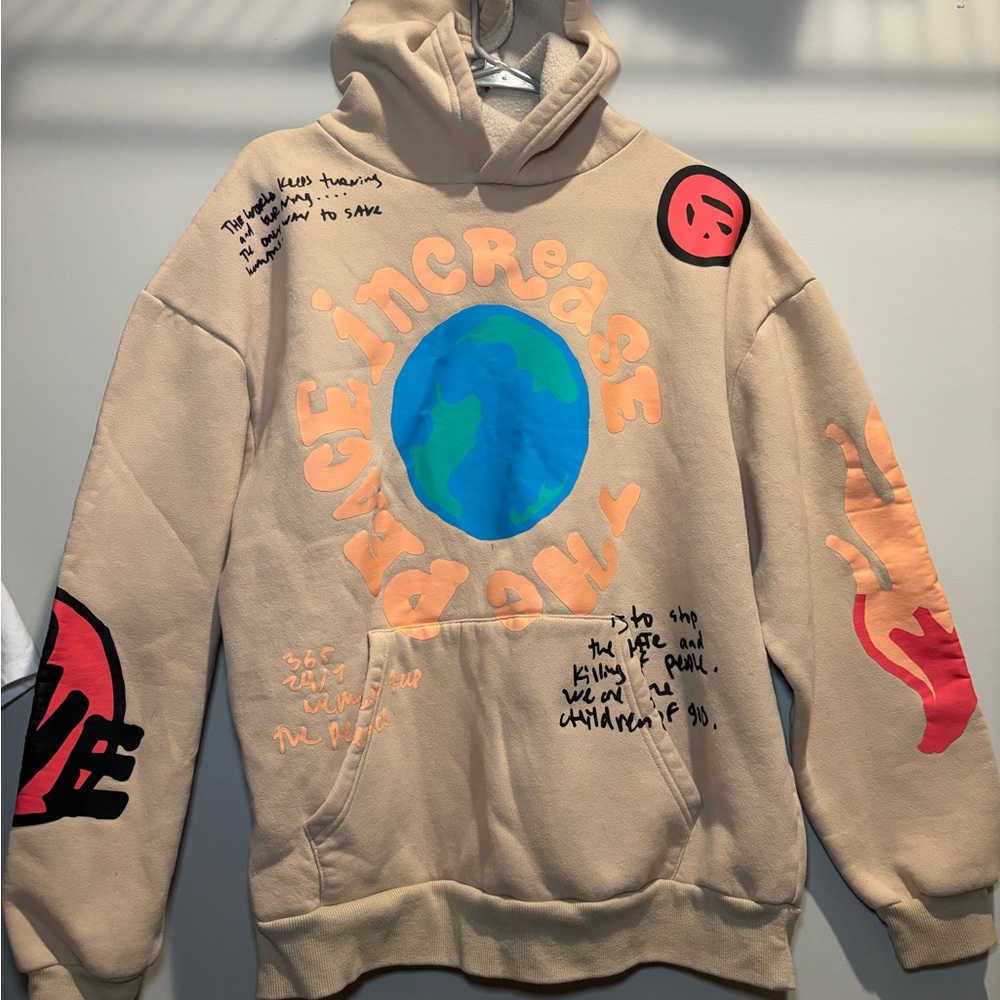 PacSun Beige Hoodie with Earth Graphic